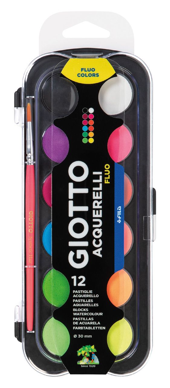 Giotto Acquerelli Fluo Νερομπογιές 30mm 12τμχ