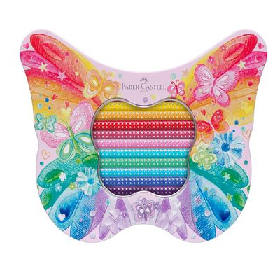 Μεταλλική κασετίνα με ξυλομπογιές Sparkle Faber Castell πεταλούδα 20τμχ (201971)