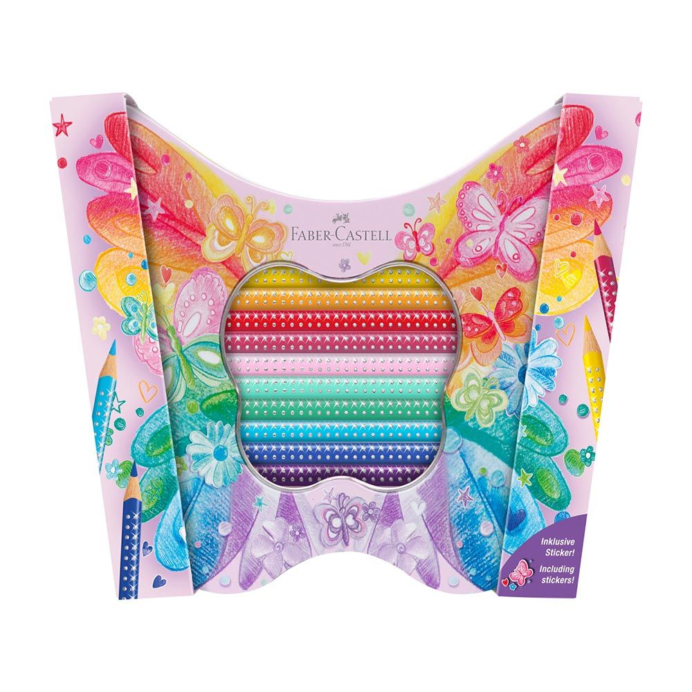 Μεταλλική κασετίνα με ξυλομπογιές Sparkle Faber Castell πεταλούδα 20τμχ (201971)