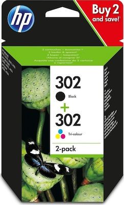 HP 302 Γνήσιο Πακέτο 2 Μελανιών Εκτυπωτή InkJet Μαύρο (X4D37AE)