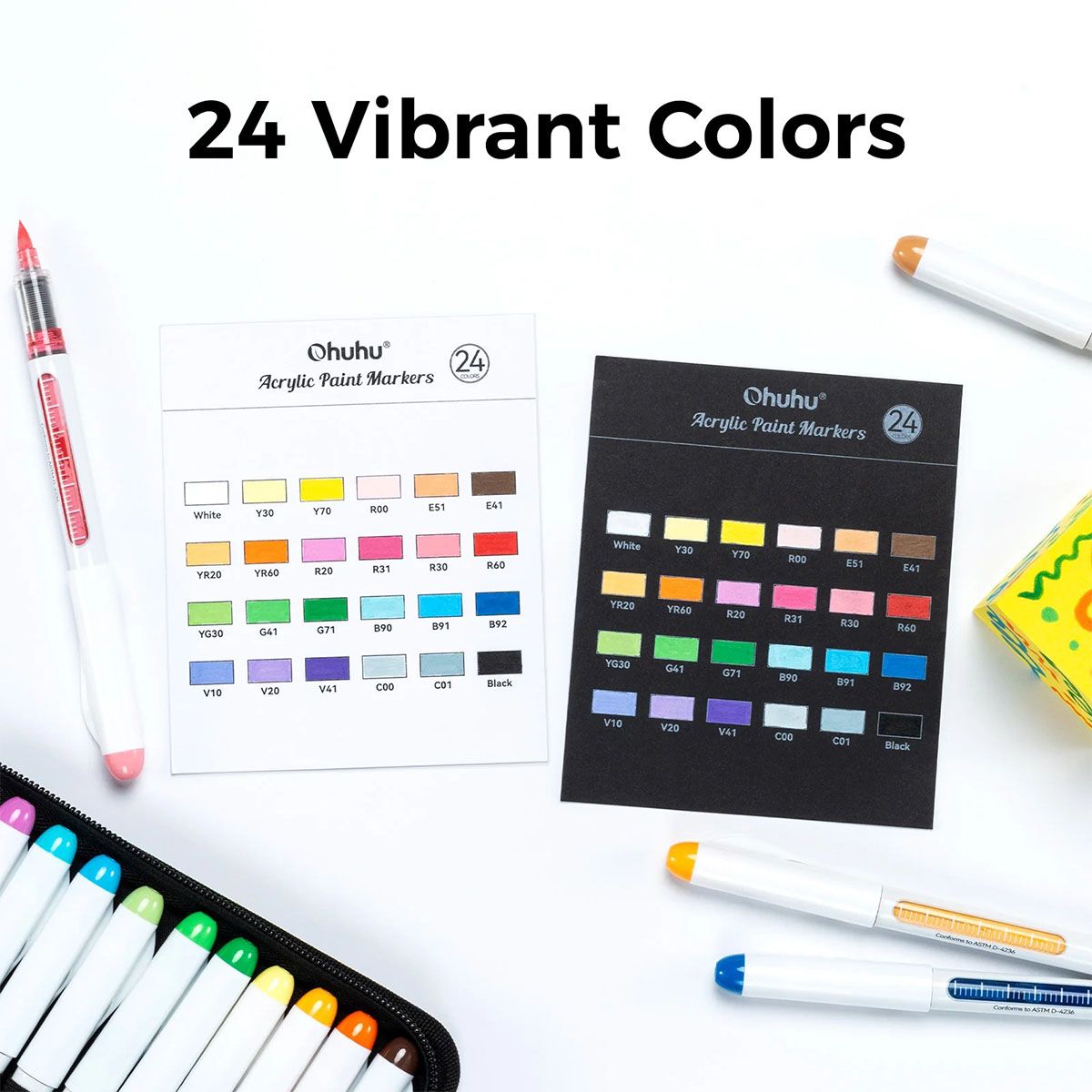 Ohuhu Σετ 24 Ανεξίτηλων Ακρυλικών Μαρκαδόρων Direct-ink Acrylic Markers Nahuku