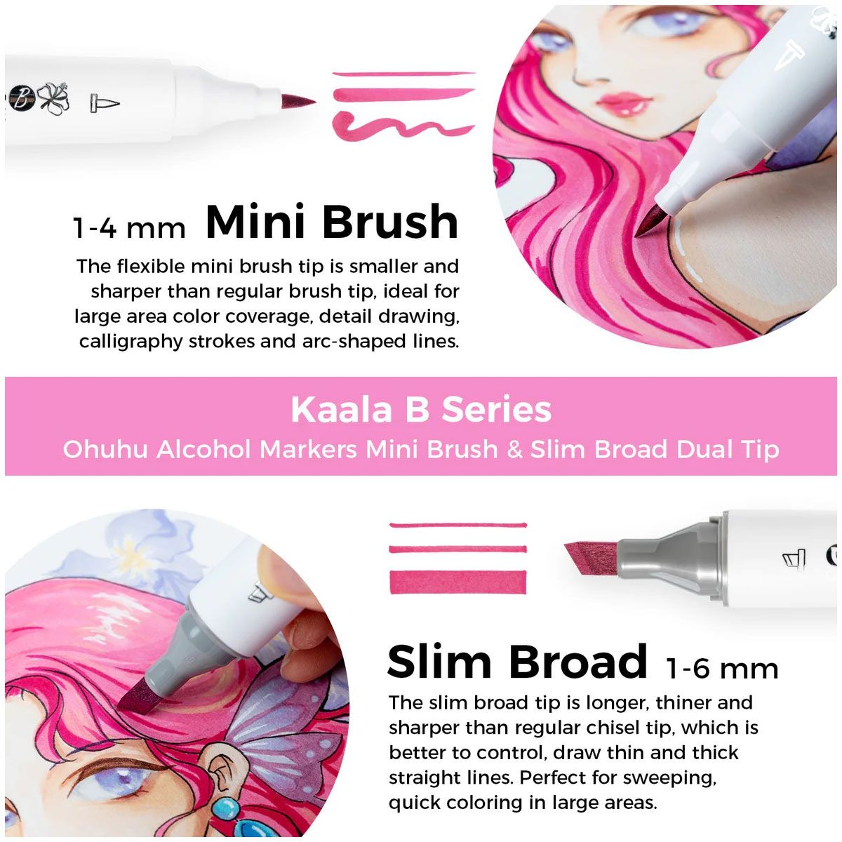 Ohuhu Kaala Alcohol Markers Σετ 60 Χρωμάτων Slim Chisel &amp; Mini Brush