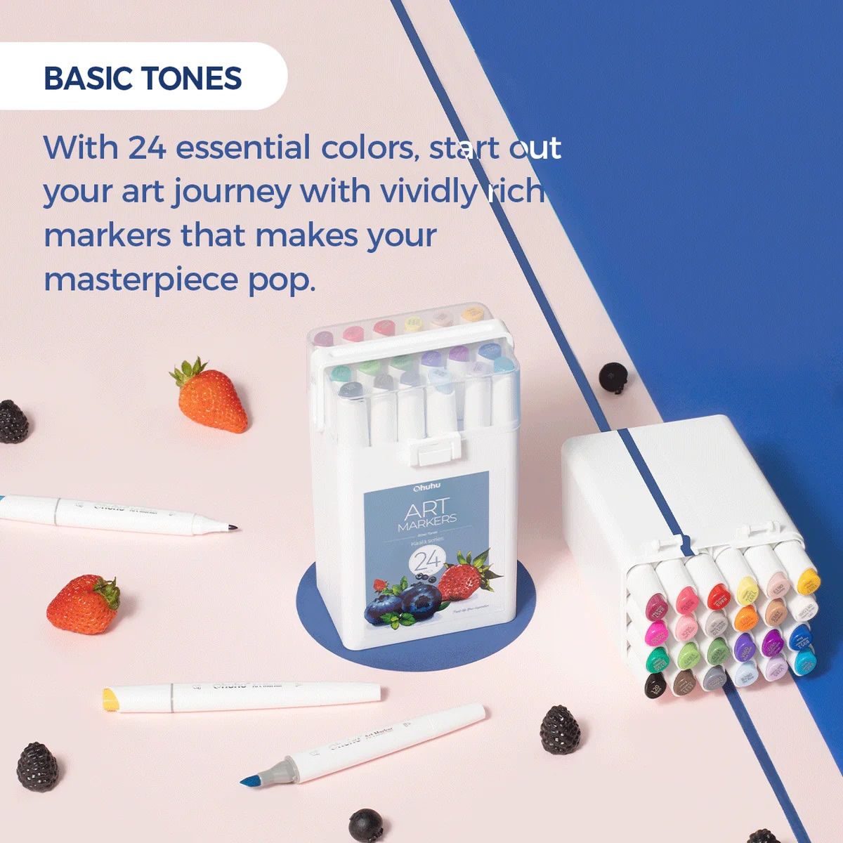 OHUHU Kaala Alcohol Art Markers Σετ Μαρκαδόρων 24 Βασικά Χρώματα Chisel &amp; Fine