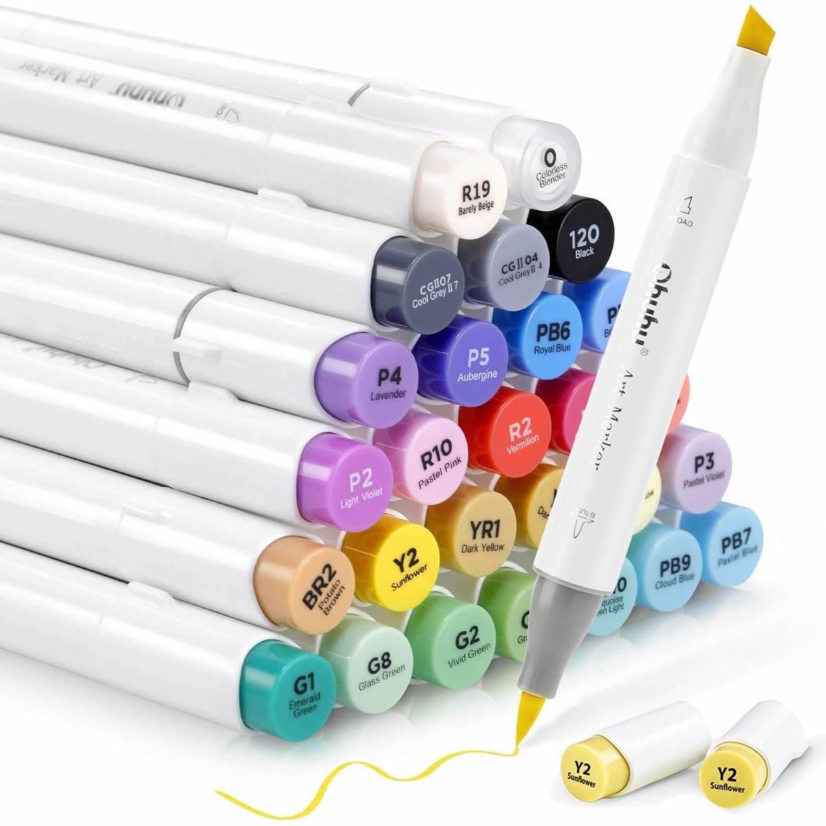OHUHU Honolulu Alcohol Art Markers Σετ Μαρκαδόρων 24 Βασικών Χρωμάτων Brush &amp; Chisel