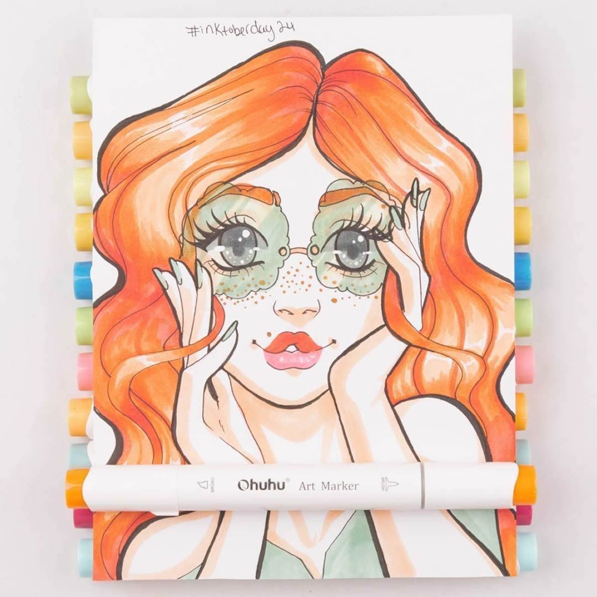 OHUHU Honolulu Alcohol Art Markers Σετ Μαρκαδόρων 24 Βασικών Χρωμάτων Brush &amp; Chisel