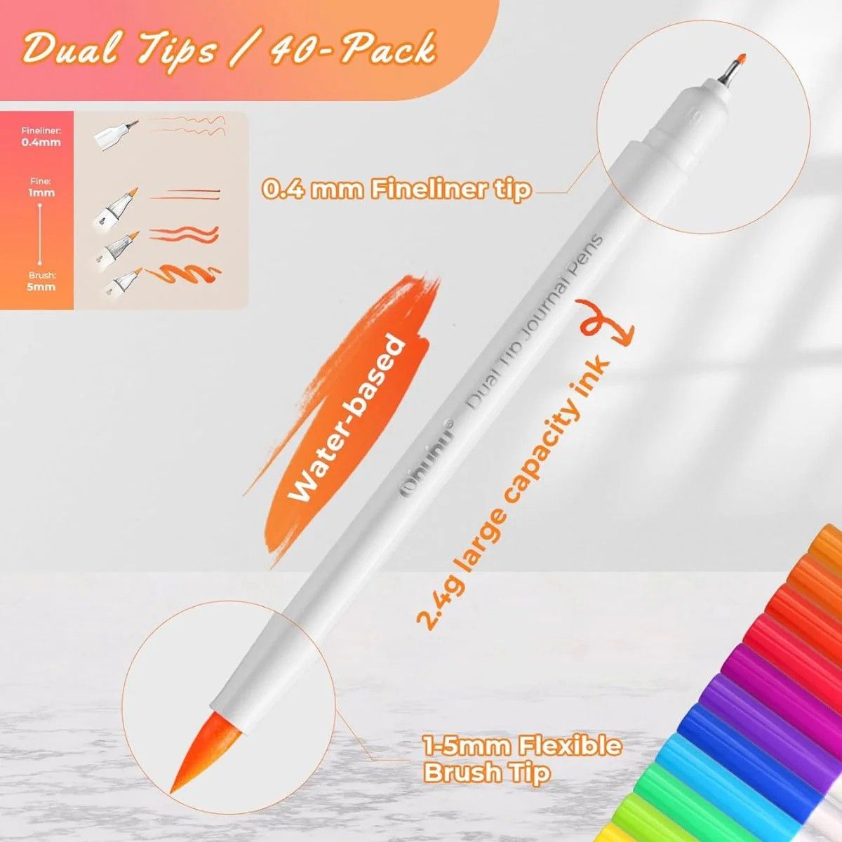 Ohuhu Σετ 40 Μαρκαδόρων με Βάση το Νερό Brush &amp; Fineliner