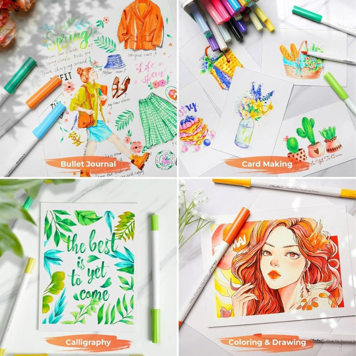 Ohuhu Σετ 40 Μαρκαδόρων με Βάση το Νερό Brush &amp; Fineliner
