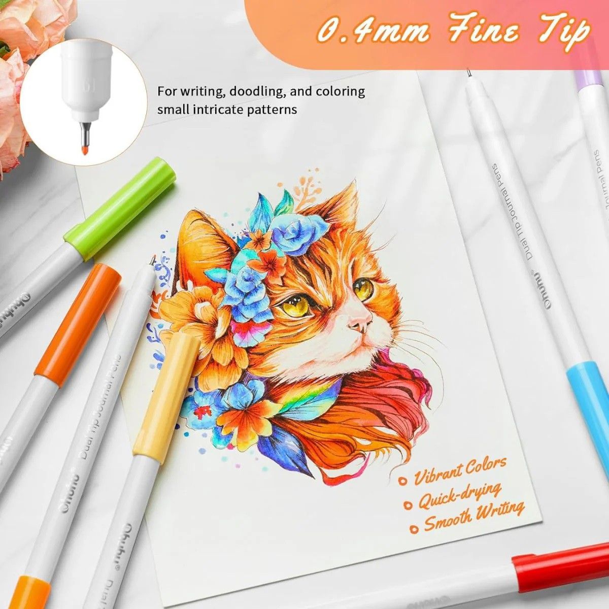 Ohuhu Σετ 40 Μαρκαδόρων με Βάση το Νερό Brush &amp; Fineliner