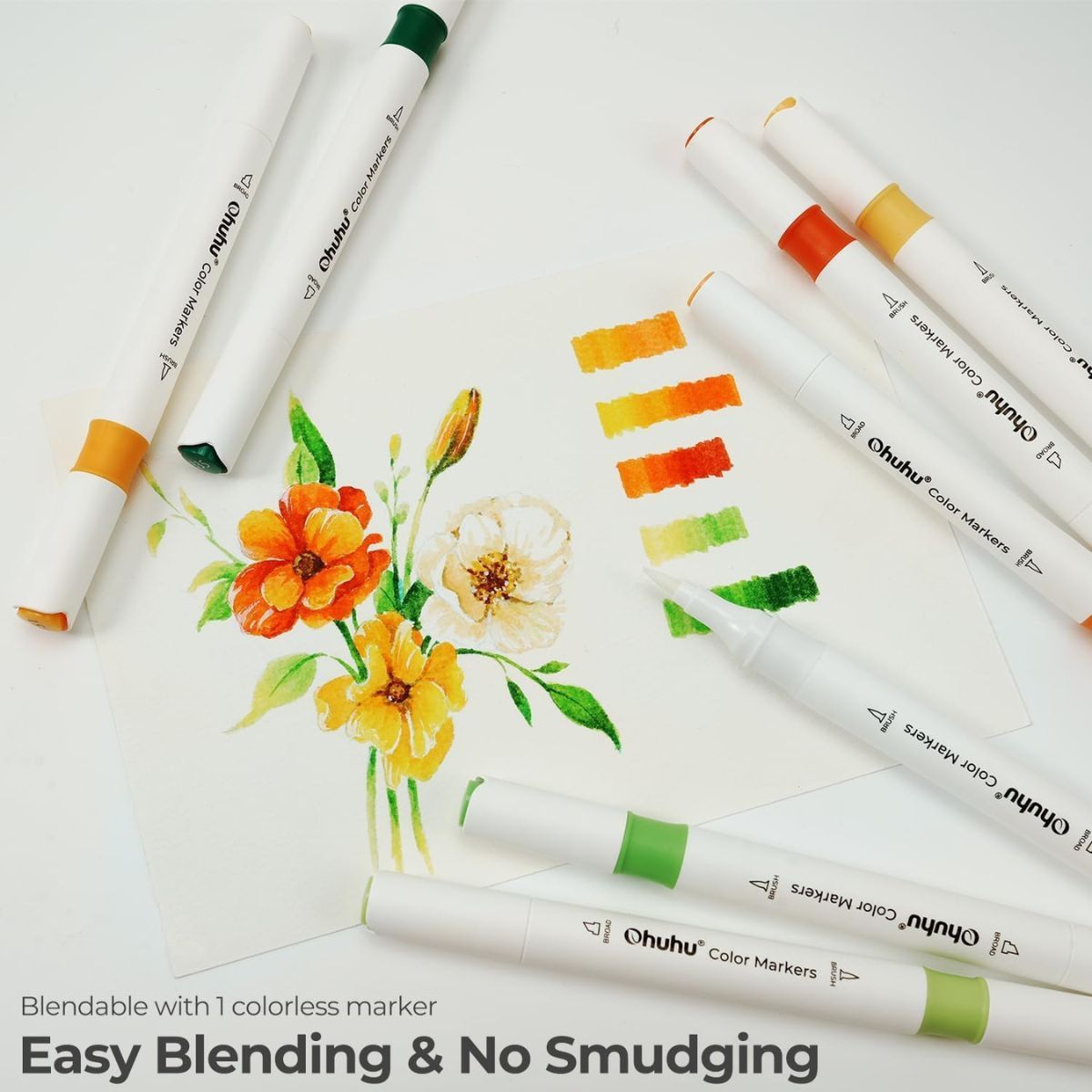 Ohuhu Water-based Coloring Markers Dual Σετ 64 Χρώματα Brush &amp; Chisel