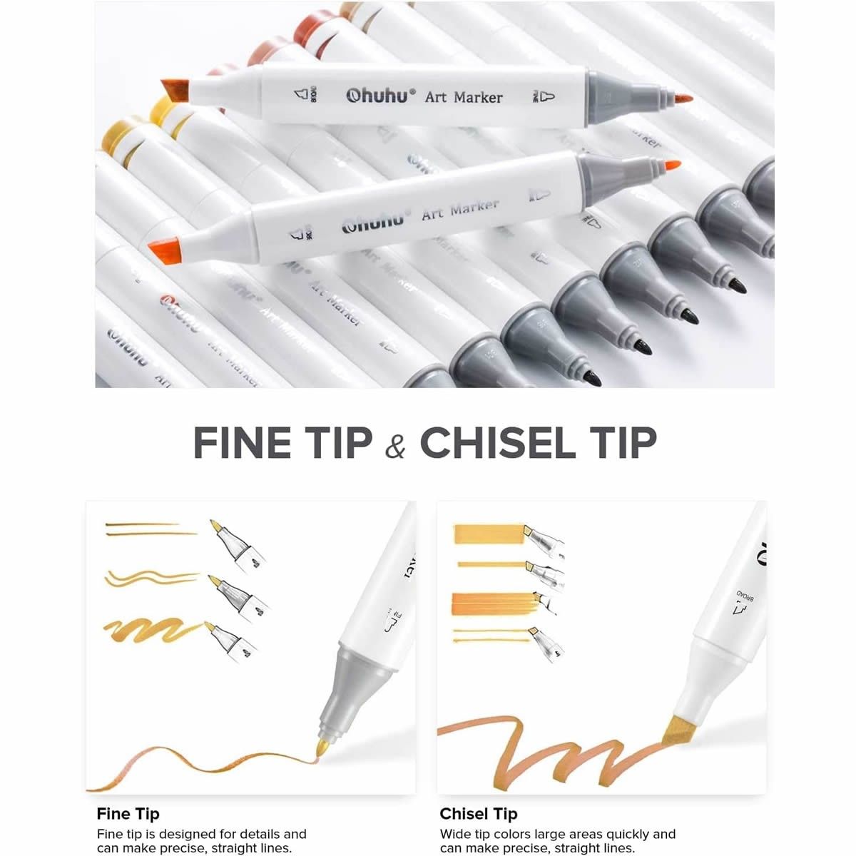 Ohuhu Oahu Alcohol Art Markers Σετ Μαρκαδόρων 40 χρωμάτων Fine &amp; Chisel