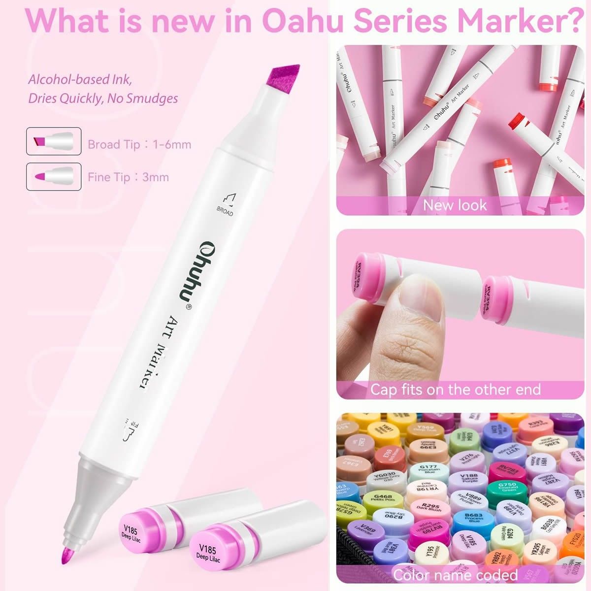 Ohuhu Oahu Alcohol Art Markers Σετ Μαρκαδόρων 40 χρωμάτων Fine &amp; Chisel