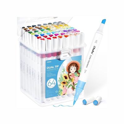 Ohuhu Water-based Coloring Markers Dual Σετ 64 Χρώματα Brush &amp; Chisel