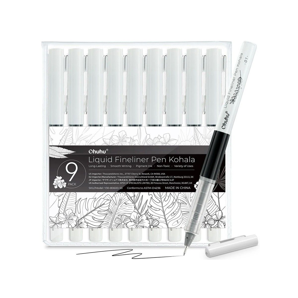 Ohuhu Kohala Fineliner Σετ 9 Μαύρα Πενάκια Σχεδίου