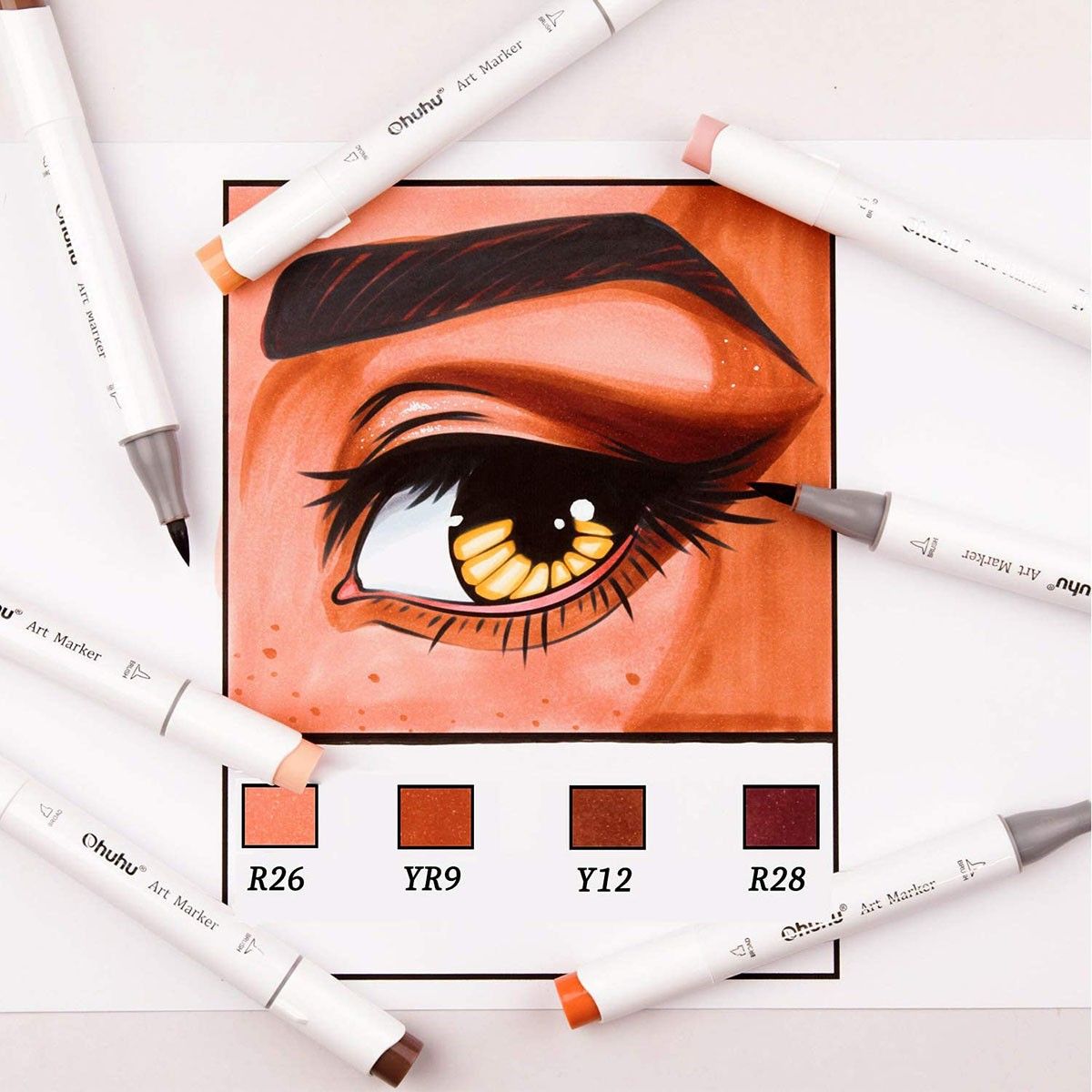 Ohuhu Honolulu Alcohol Markers Σετ Μαρκαδόρων 24 Skin tone χρωμάτων Brush &amp; Chisel