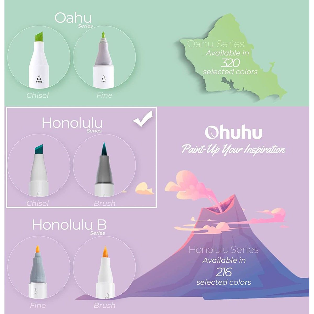 Ohuhu Honolulu Alcohol Markers Σετ Μαρκαδόρων 24 Skin tone χρωμάτων Brush &amp; Chisel