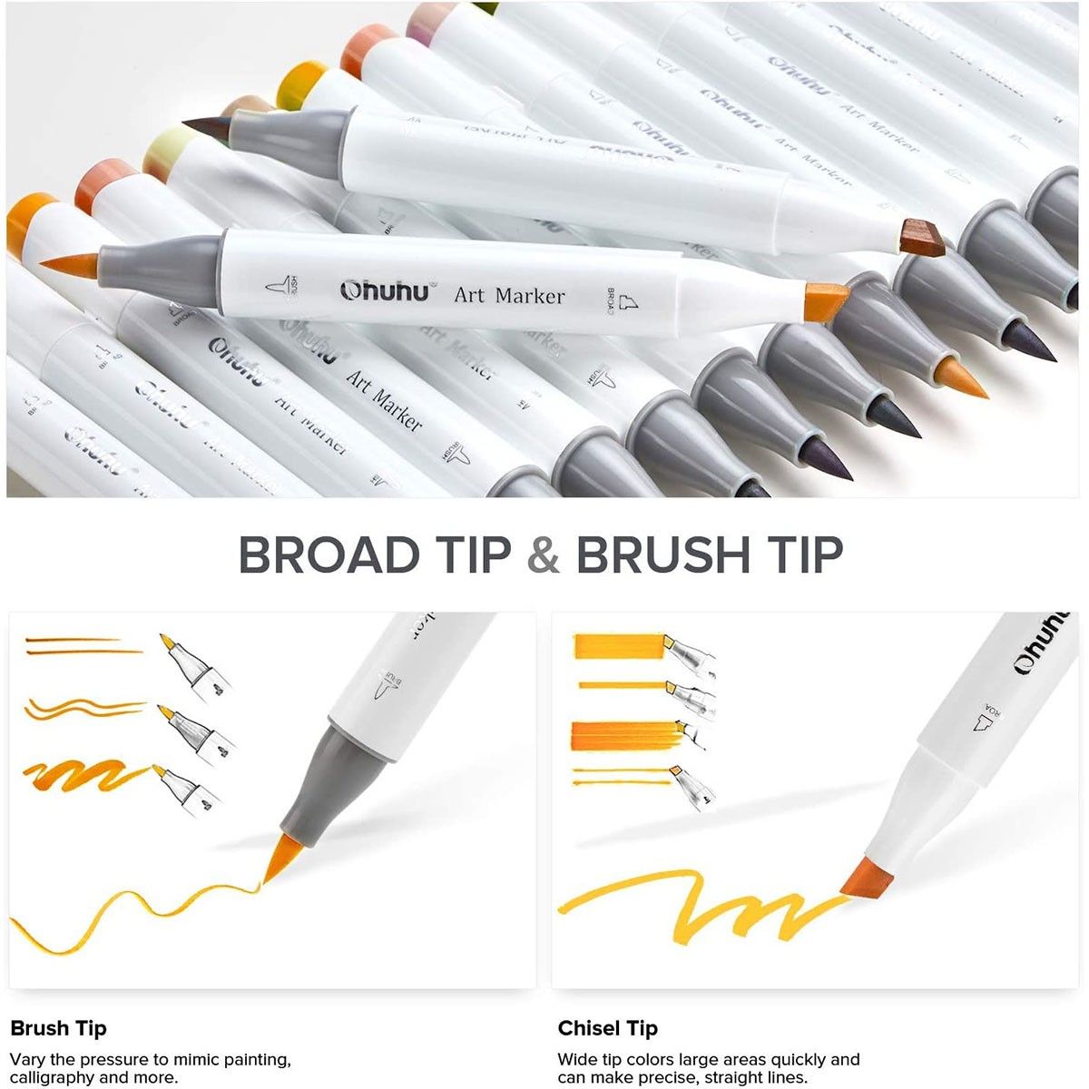Ohuhu Honolulu Alcohol Markers Σετ Μαρκαδόρων 24 Skin tone χρωμάτων Brush &amp; Chisel