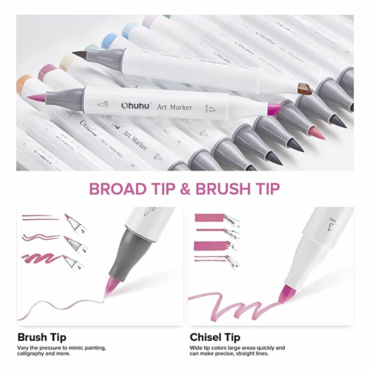 Ohuhu Honolulu Alcohol Markers Σετ Μαρκαδόρων 48 Pastel χρωμάτων Brush &amp; Chisel