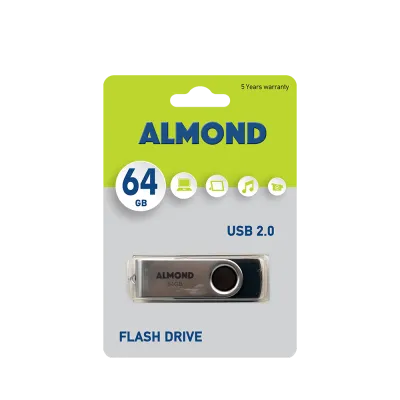 ALMOND FLASH DRIVE USB 2.0 64GB TWISTER ΜΑΥΡΟ