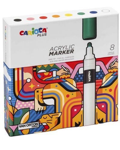 Σετ Ακρυλικοί μαρκαδόροι Carioca Plus - Van Orton, 2.0 mm, 8 τεμάχια