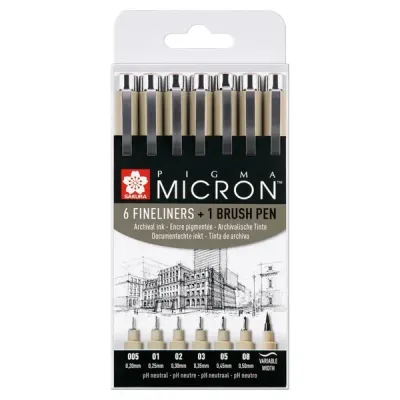 Sakura μαρκαδόροι σχεδίου Pigma Micron σετ 6+1(Pigma Brush) τεμ