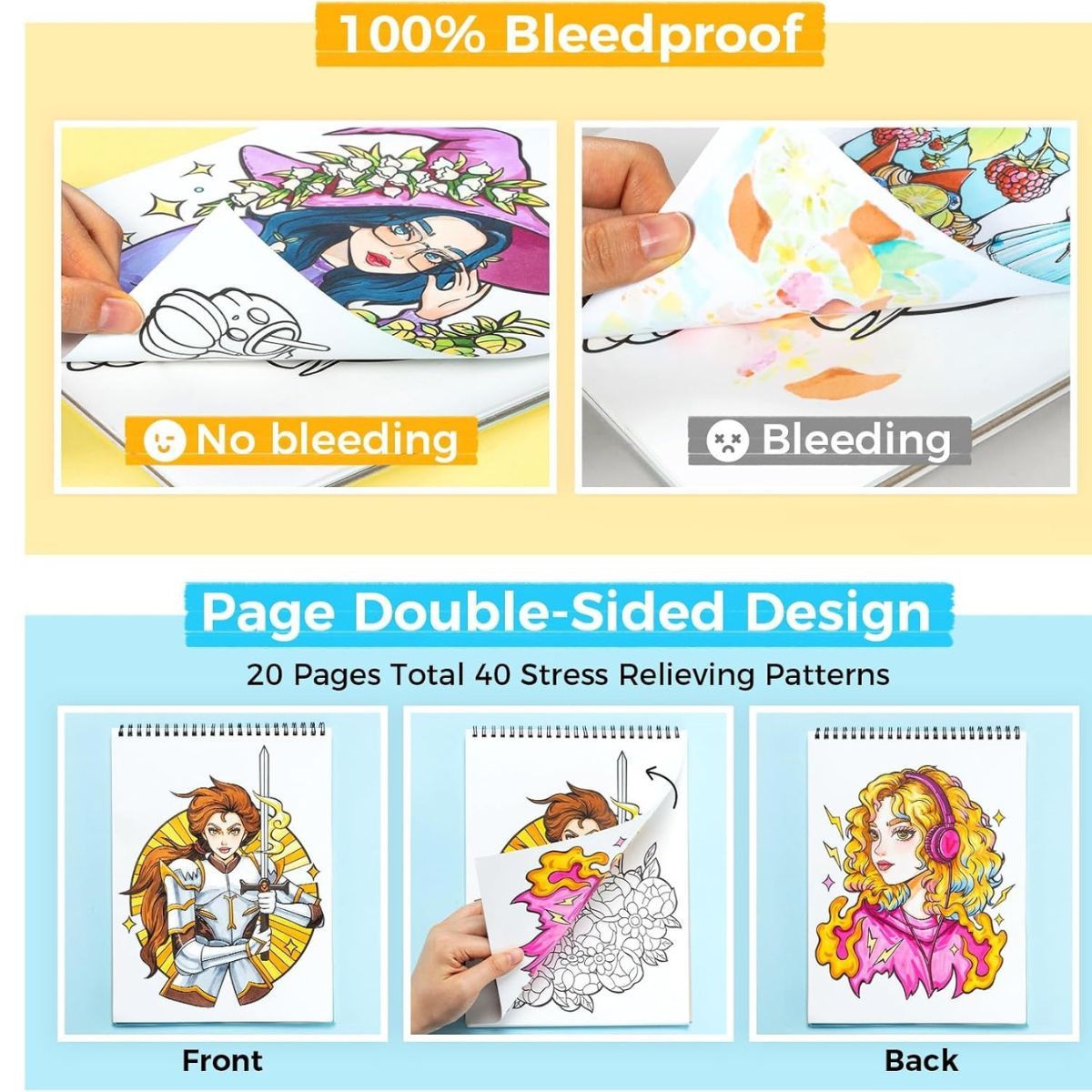 Ohuhu ΒΙΒΛΙΟ ΖΩΓΡΑΦΙΚΗΣ Bleedproof Coloring Book Portraits of Joy