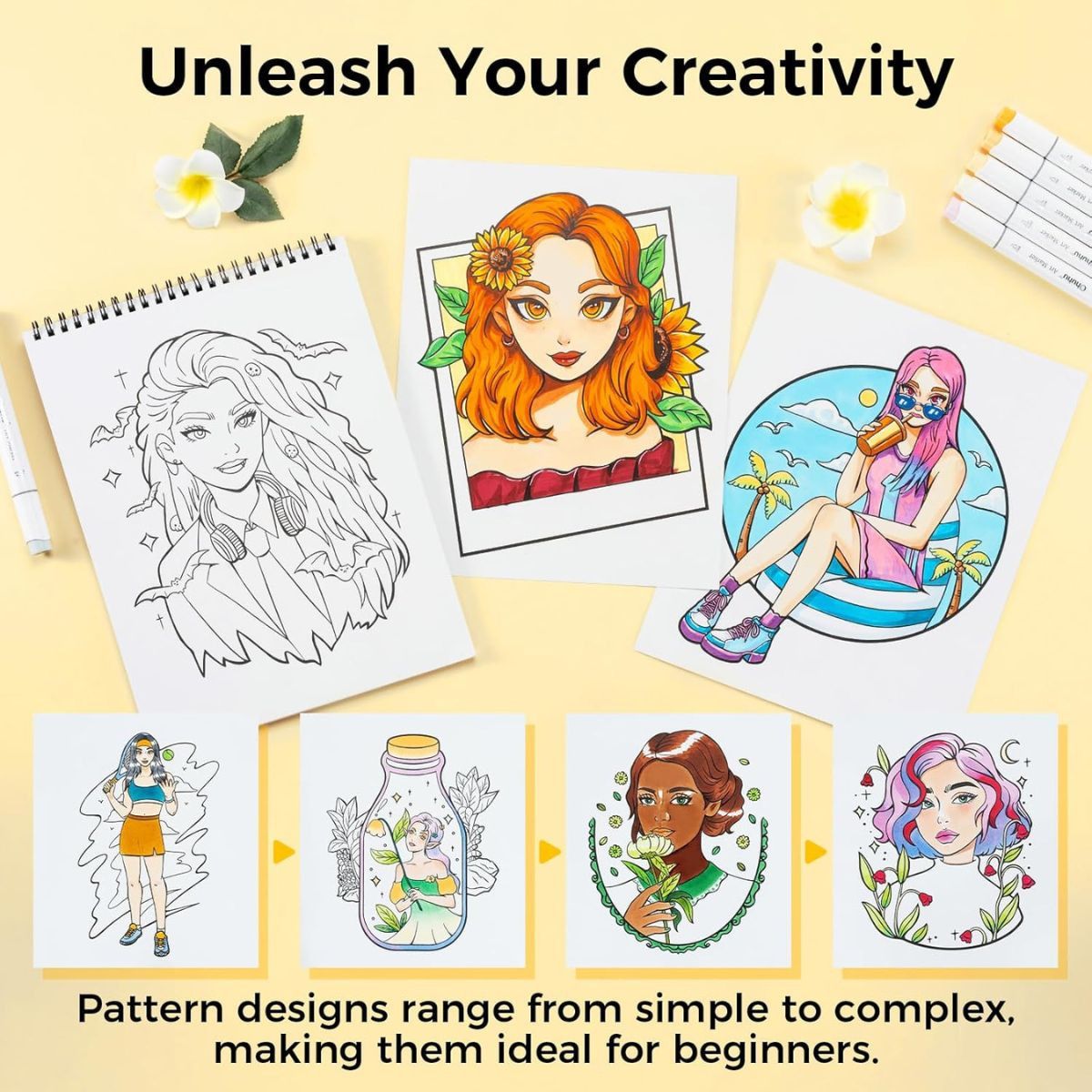 Ohuhu ΒΙΒΛΙΟ ΖΩΓΡΑΦΙΚΗΣ Bleedproof Coloring Book Portraits of Joy