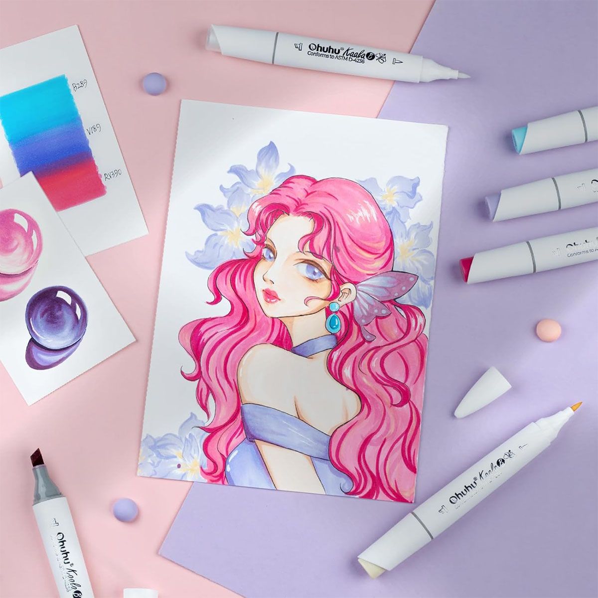 Ohuhu Kaala Alcohol Markers Σετ 60 Χρωμάτων Slim Chisel &amp; Mini Brush