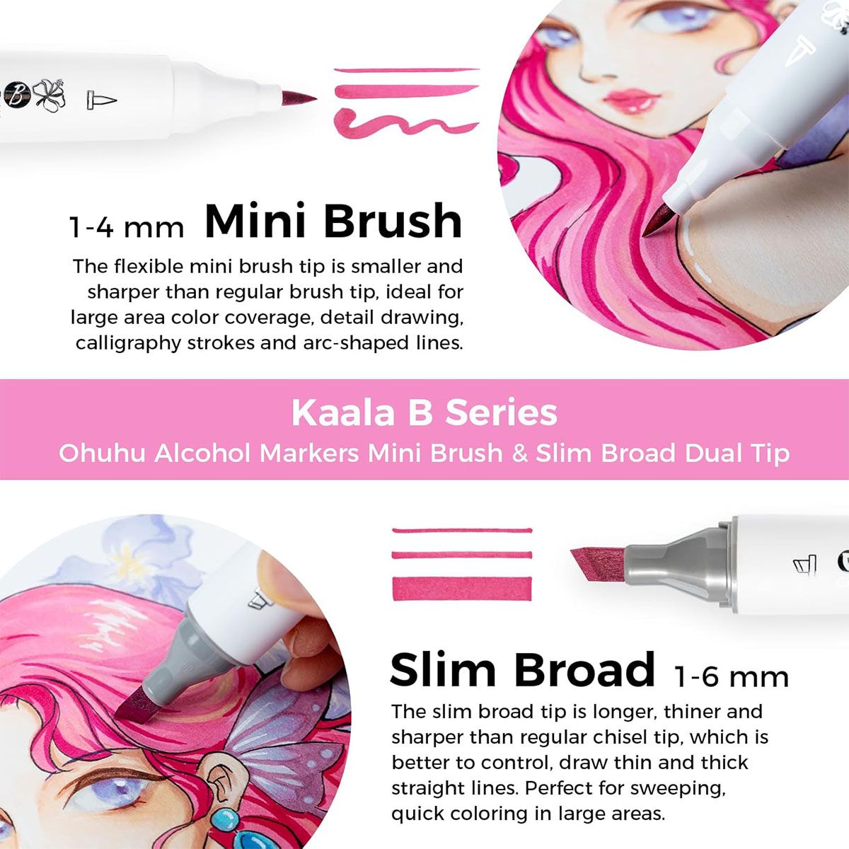 Ohuhu Kaala Alcohol Markers Σετ 60 Χρωμάτων Slim Chisel &amp; Mini Brush