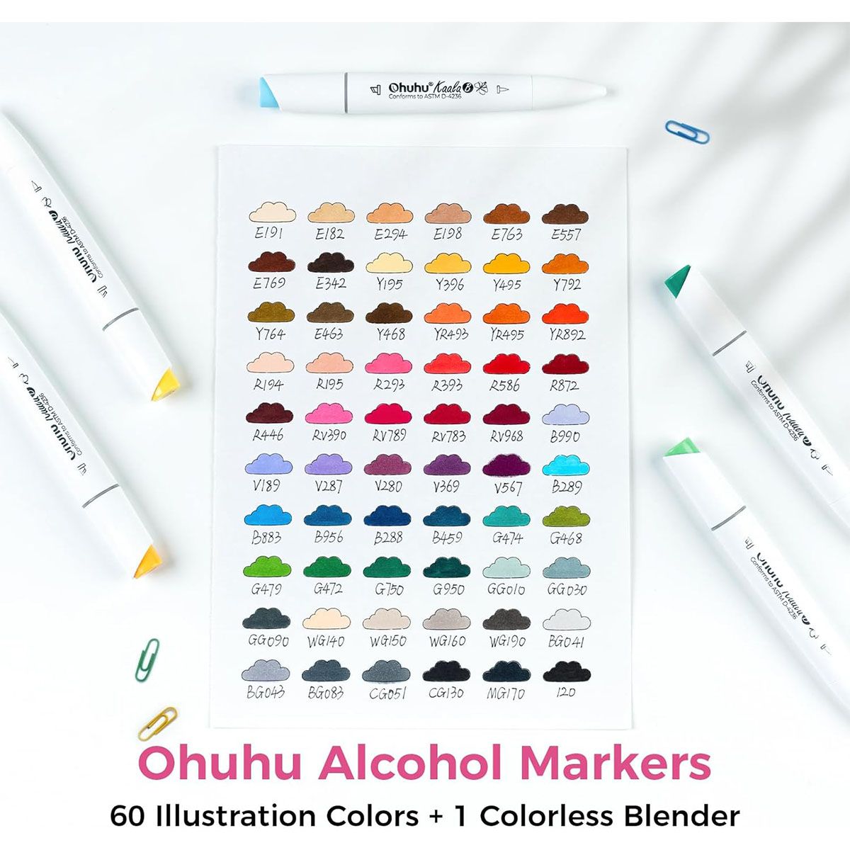 Ohuhu Kaala Alcohol Markers Σετ 60 Χρωμάτων Slim Chisel &amp; Mini Brush