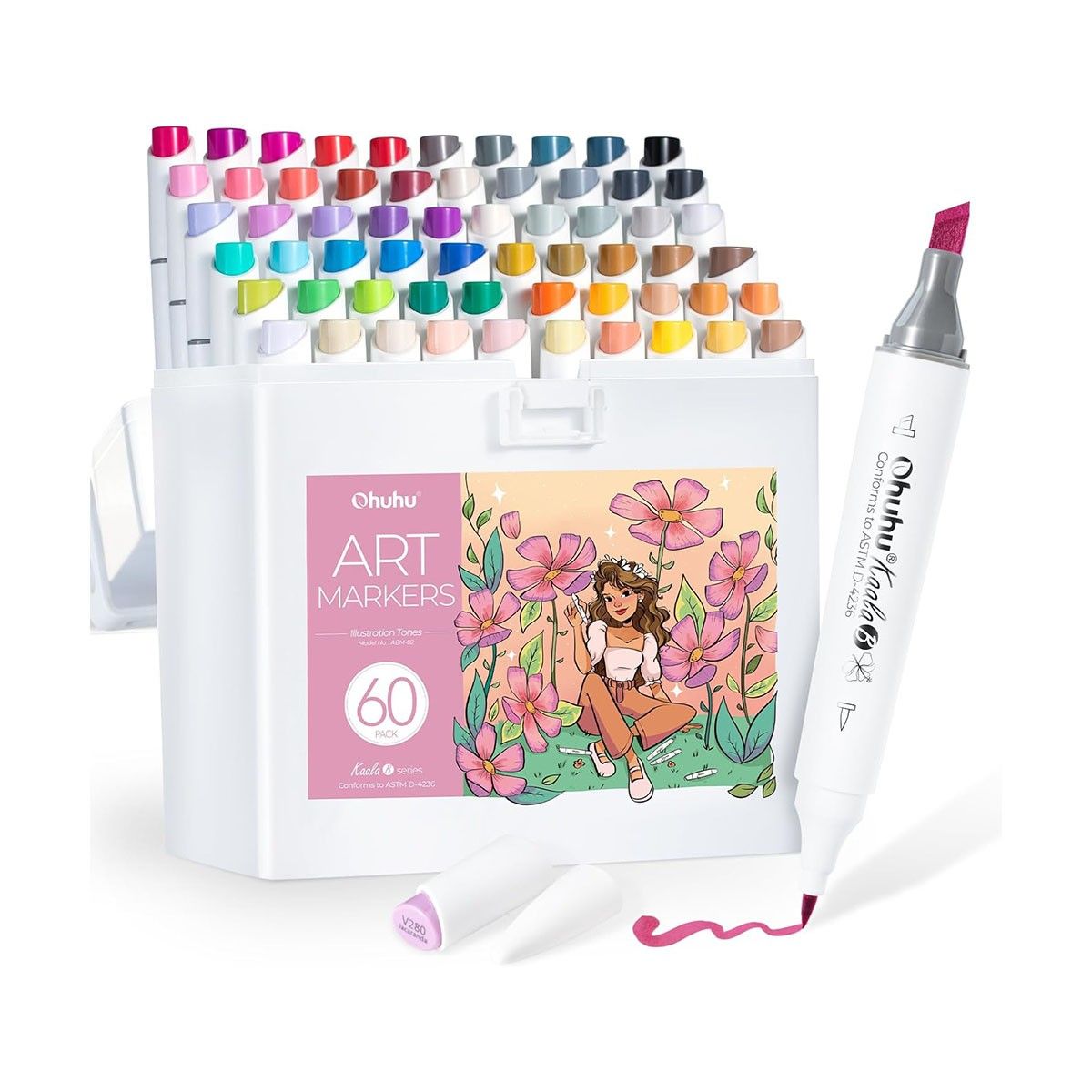 Ohuhu Kaala Alcohol Markers Σετ 60 Χρωμάτων Slim Chisel &amp; Mini Brush