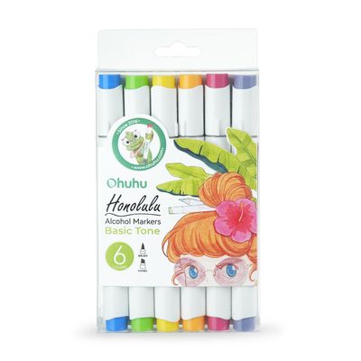 Ohuhu Honolulu Alcohol Markers Σετ Μαρκαδόρων 6 Basic Tones Brush &amp; Chisel