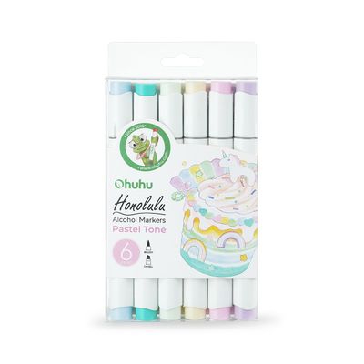 Ohuhu Honolulu Alcohol Markers Σετ Μαρκαδόρων 6 Pastel Χρωμάτων Brush &amp; Chisel