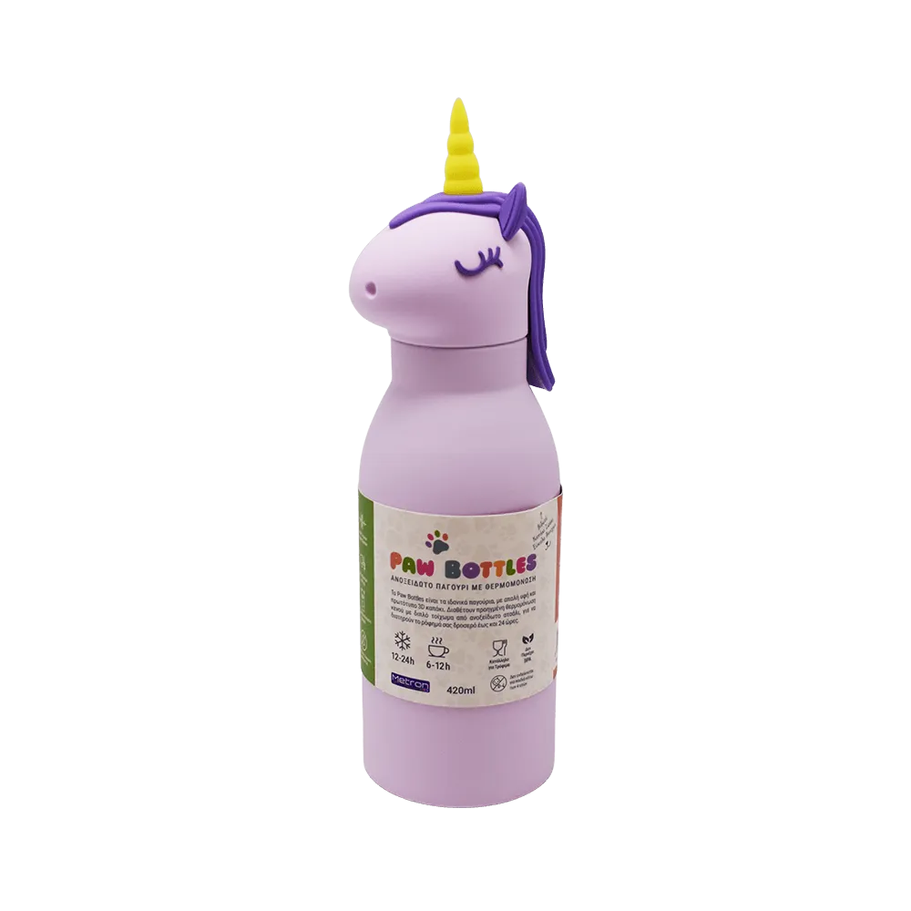 ΘΕΡΜΟΣ ΠΑΓΟΥΡΙ ΑΤΣΑΛΙ 420ml PAW BOTTLES UNICORN
