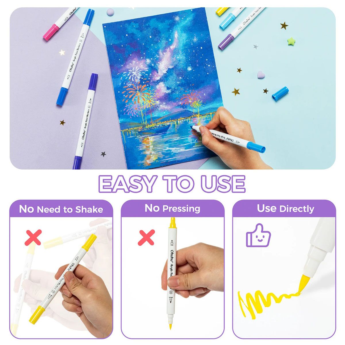 Ohuhu Acrylic Paint Markers Cotton-core Σετ 72 Ακρυλικών Μαρκαδόρων Brush &amp; Dot