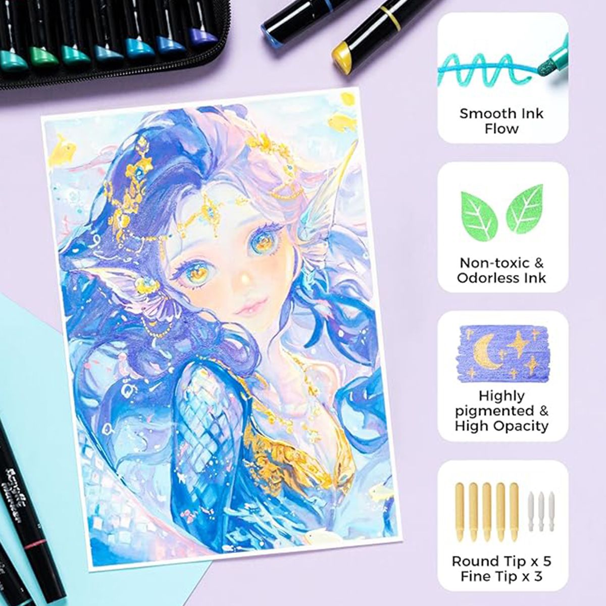 Ohuhu Σετ 30 Ανεξίτηλων Ακρυλικών Μαρκαδόρων Διπλής Μύτης - Μεταλλικά Χρώματα