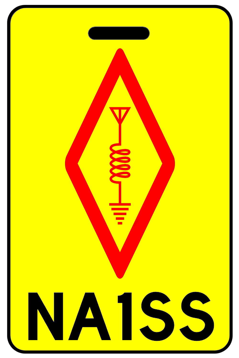 Amateur/HAM Radio with Call Sign & Red Logo, Tag Color: Safety Yellow