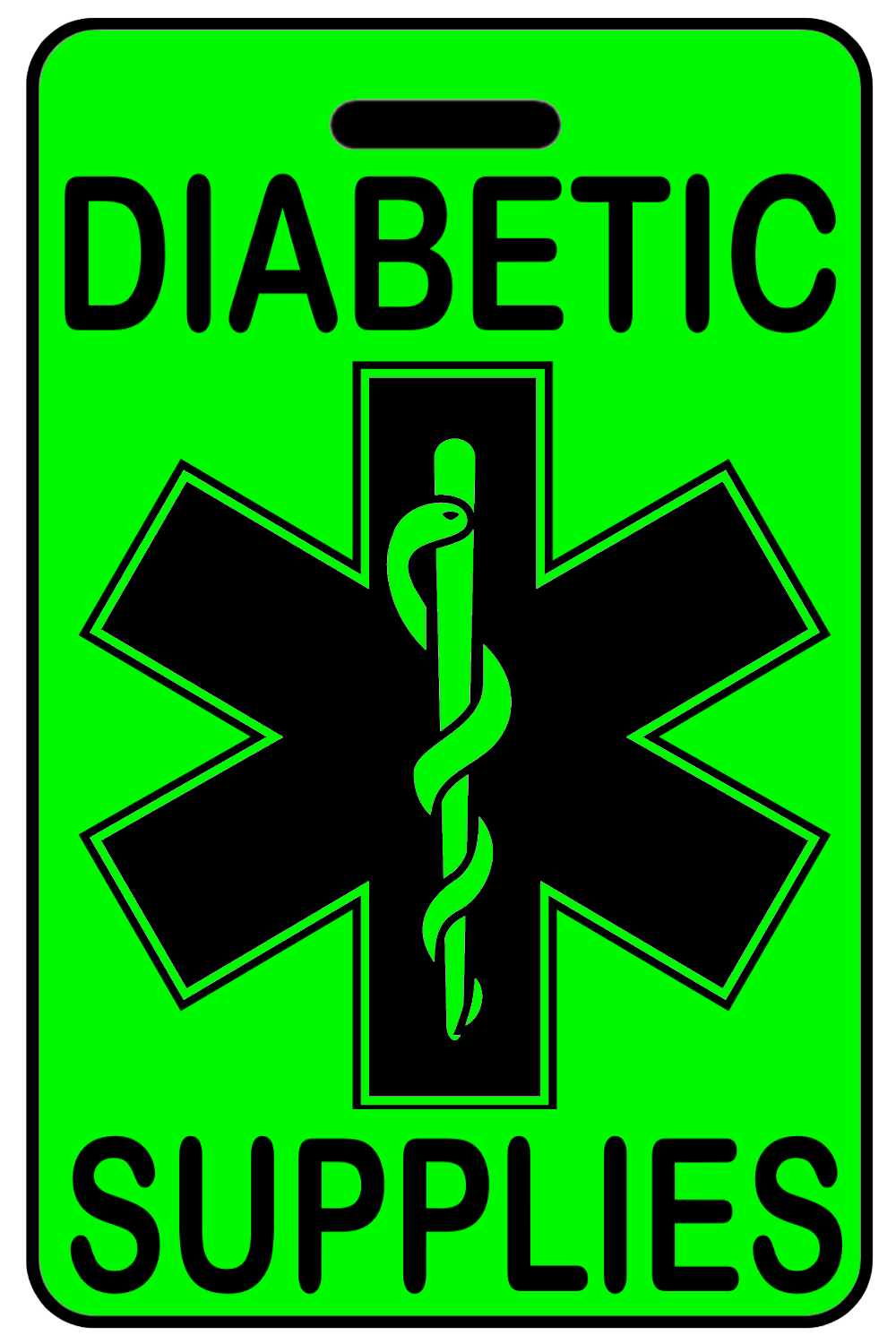 Hi-Viz Diabetic Supplies, Tag Color: Hi-Viz Green