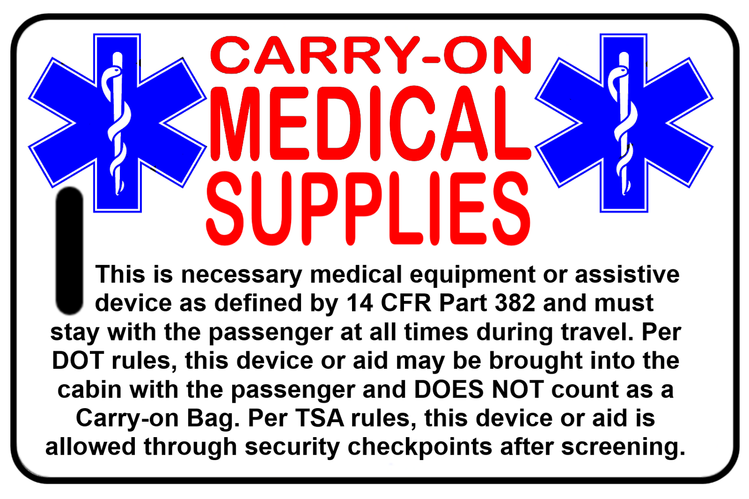 Carry-On Medical Supplies, Tag Color: White