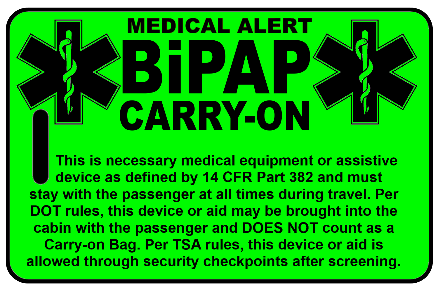 Carry-On Hi-Viz BiPAP, Tag Color: Hi-Viz Green