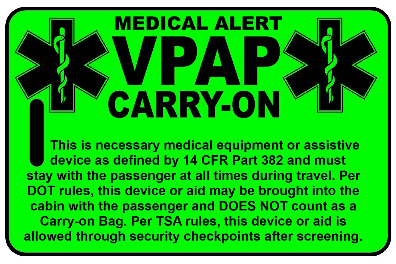 Carry-On Hi-Viz VPAP, Tag Color: Hi-Viz Green