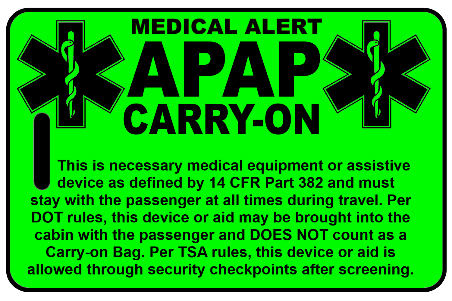 Carry-On Hi-Viz APAP, Tag Color: Hi-Viz Green