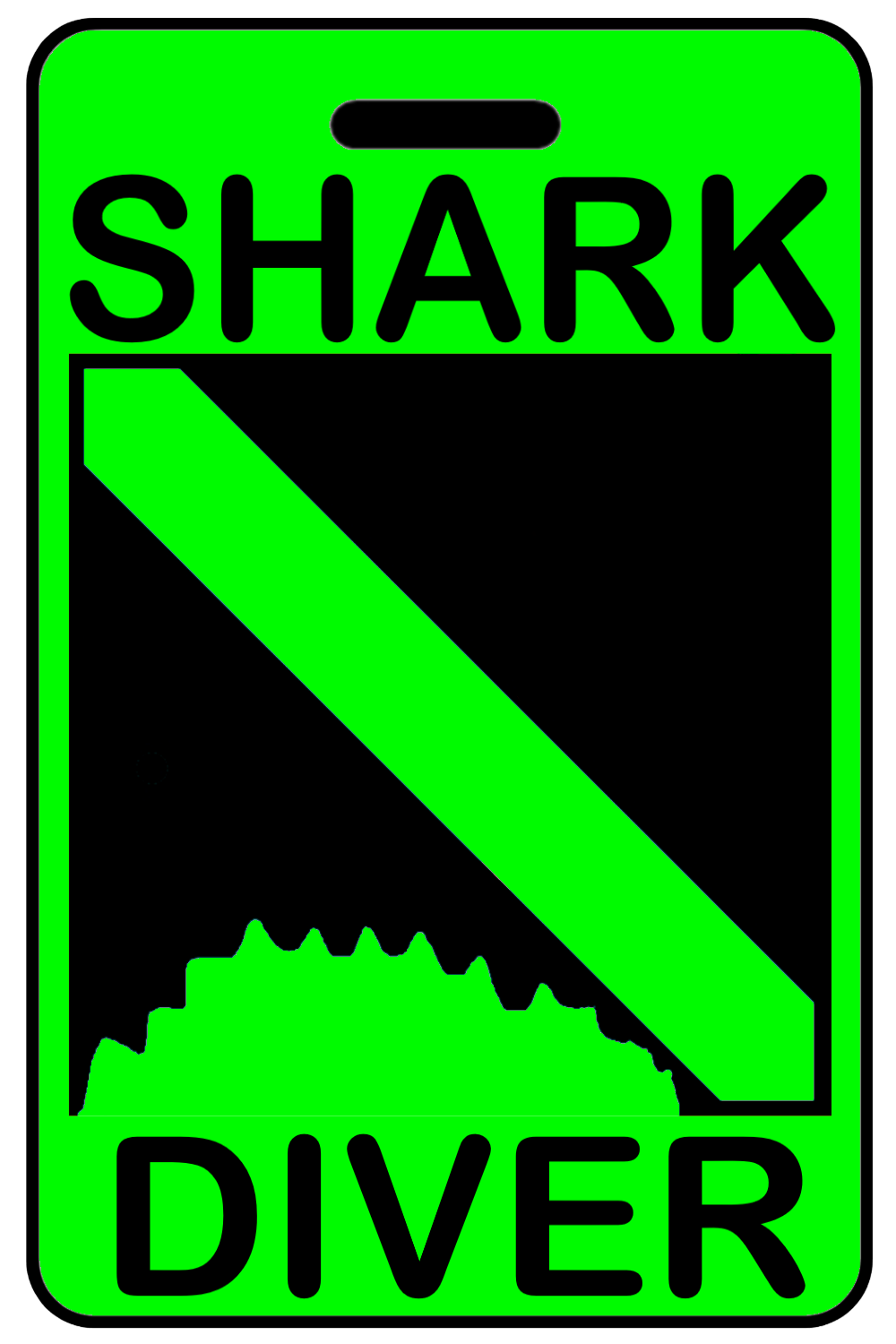 Hi-Viz Shark (Bite) Diver with SCUBA Flag, Tag Color: Hi-Viz Green