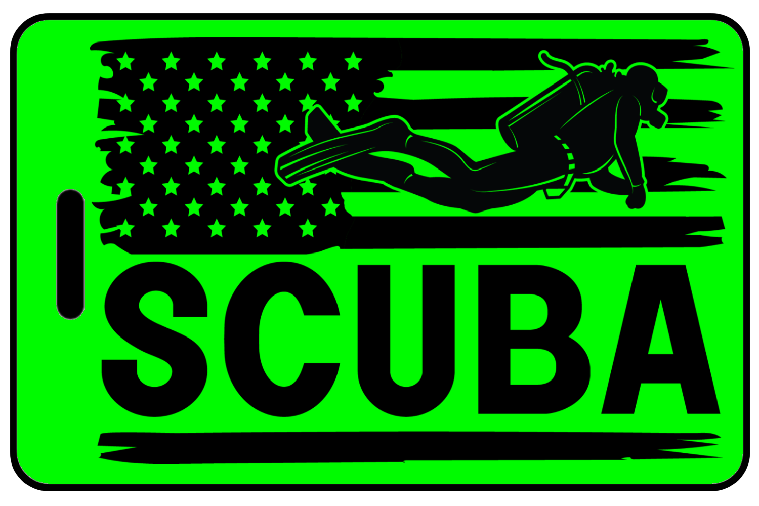 Hi-Viz US Flag with Diver and SCUBA, Tag Color: Hi-Viz Green