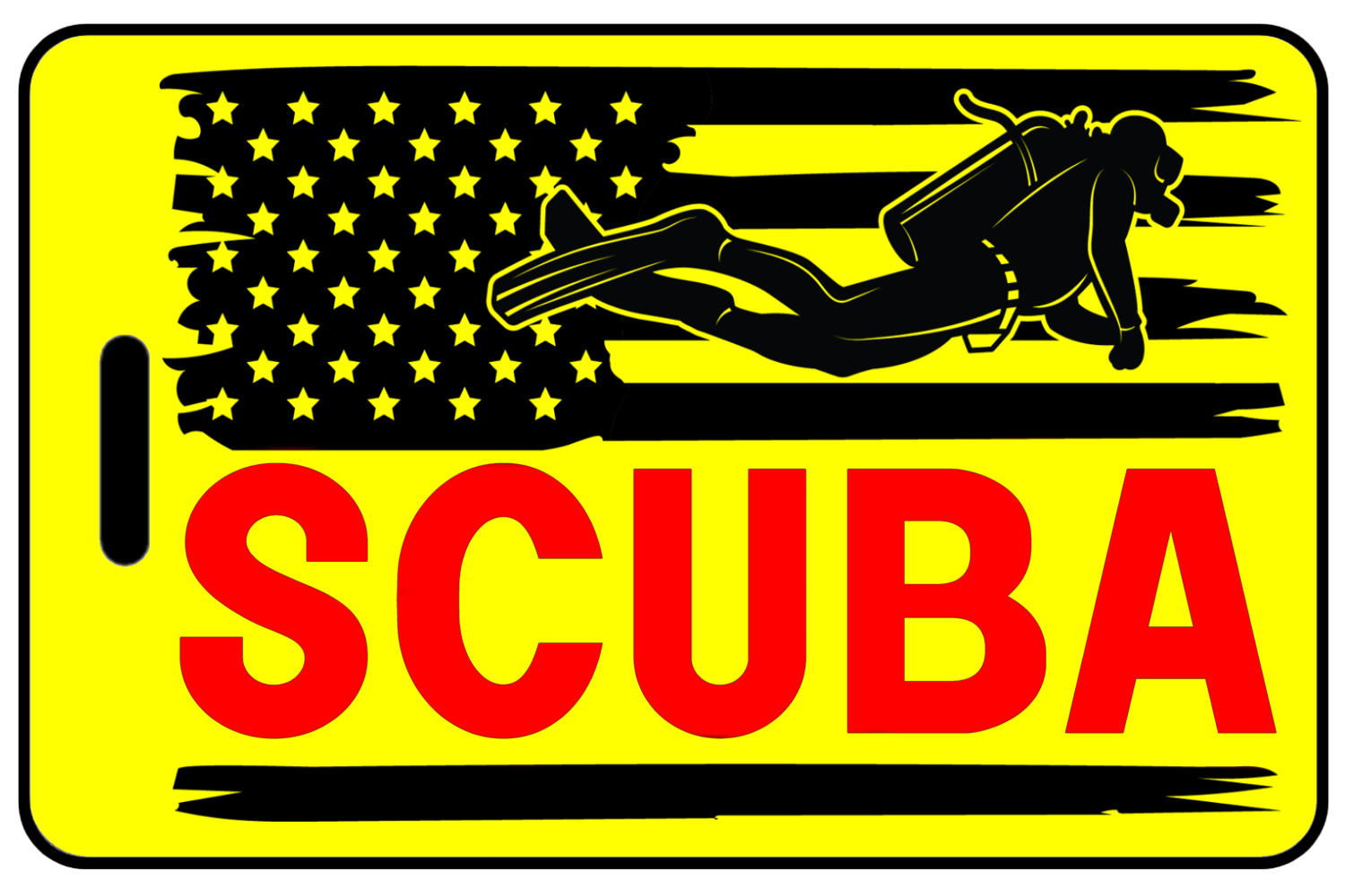 US Flag with Diver and Red SCUBA, Tag Color: Safety Yellow