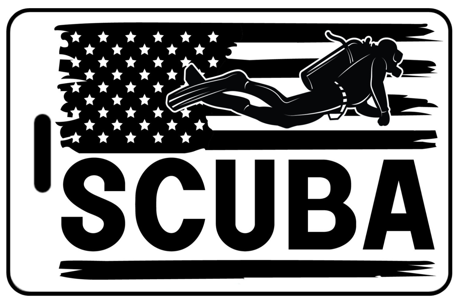 US Flag with Diver and SCUBA, Tag Color: White