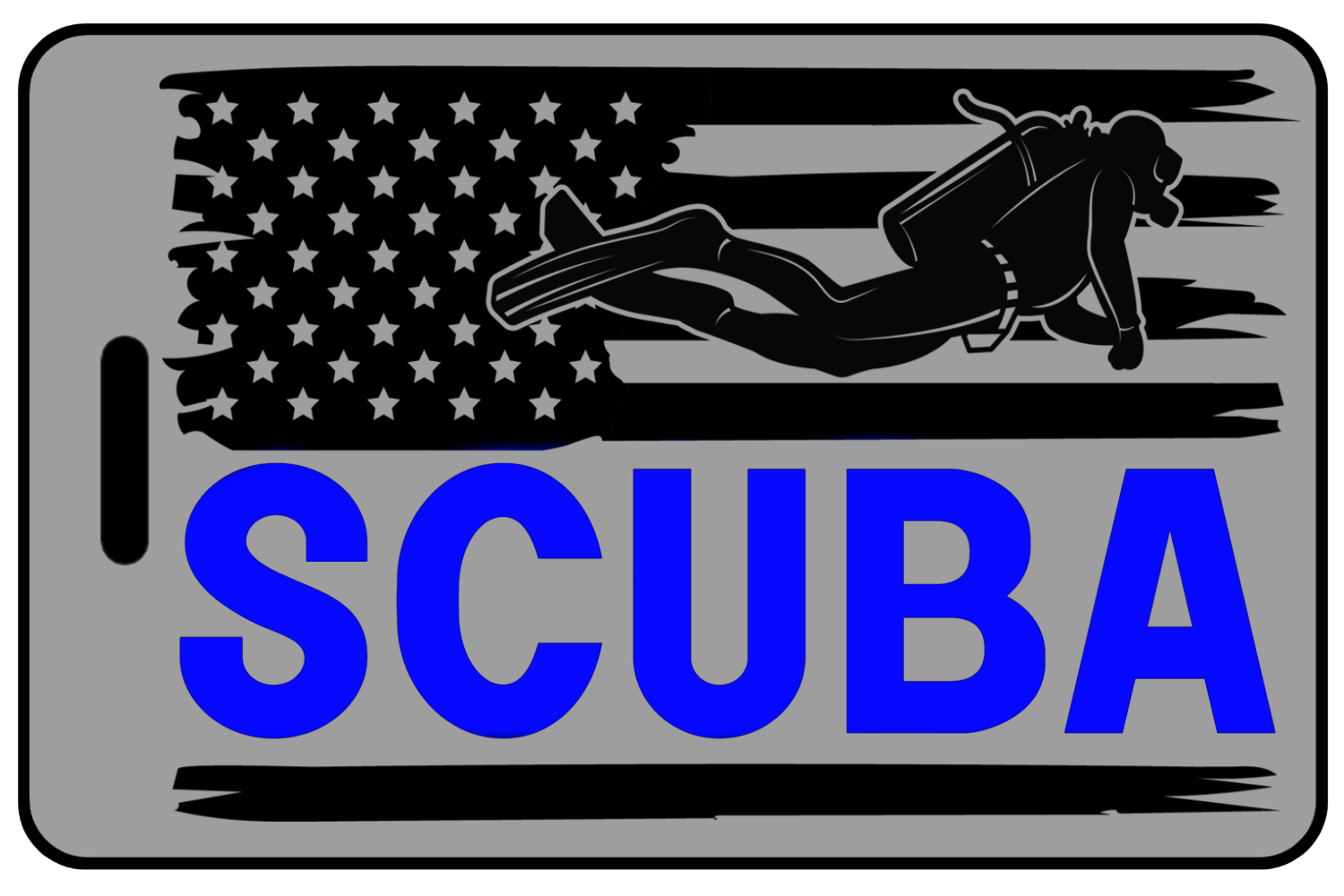 US Flag with Diver and Blue SCUBA, Tag Color: Lo-Viz Gray