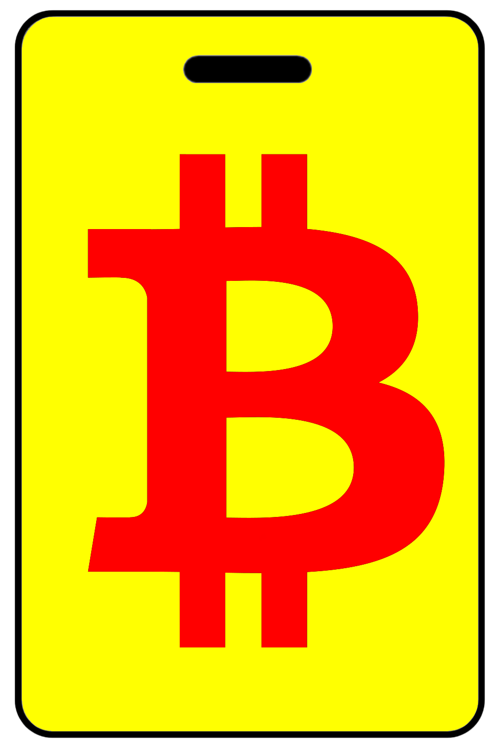 Bitcoin "B" Logo in Red, Tag Color: Safety Yellow