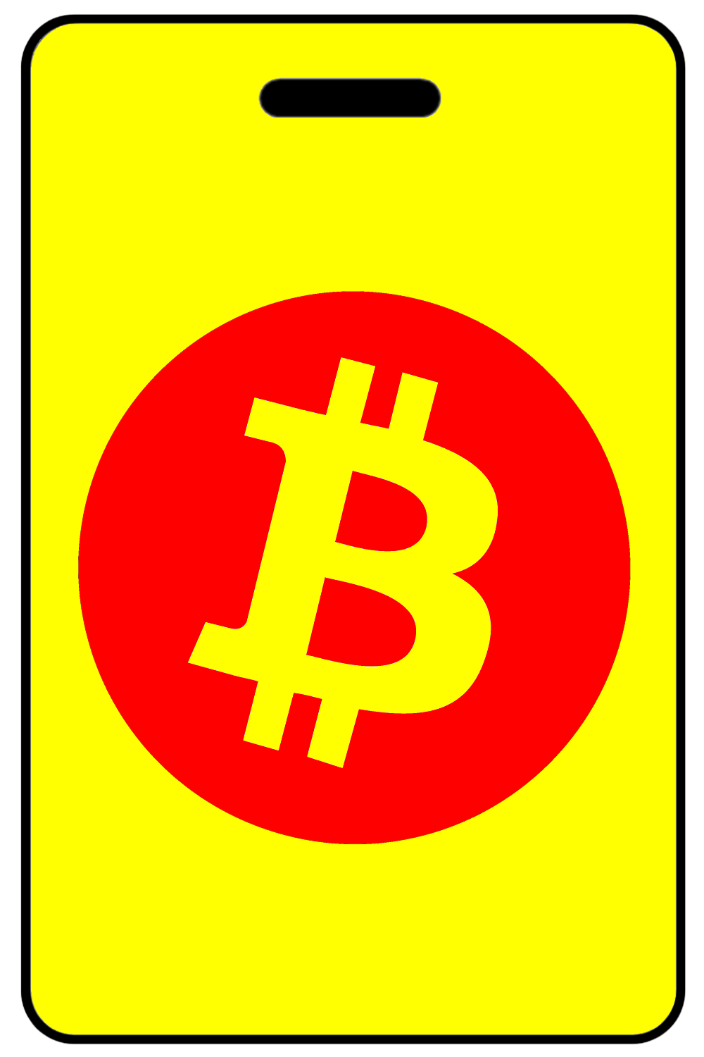 Bitcoin Logo in Red, Tag Color: Safety Yellow