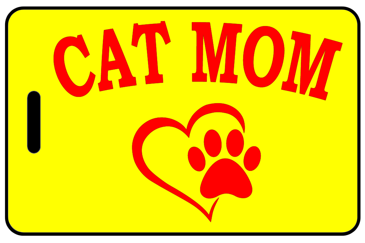 Cat Mom with Heart and Paw in Red, Tag Color: Safety Yellow
