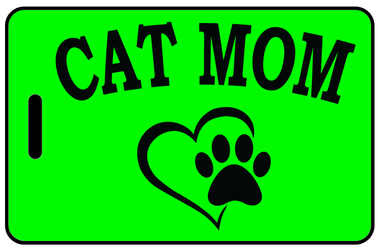 Hi-Viz Cat Mom with Heart and Paw, Tag Color: Hi-Viz Green